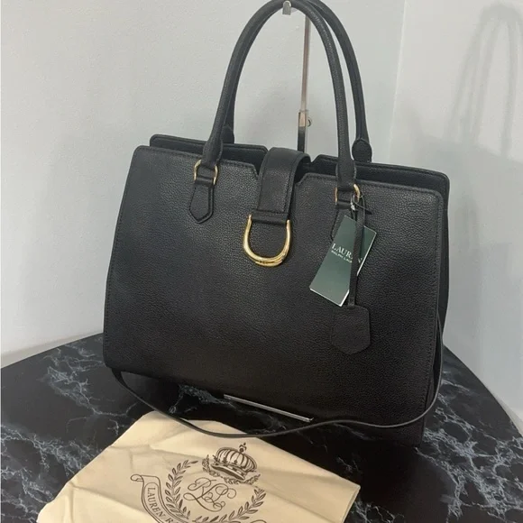LAUREN RALPH LAUREN Large Bag Leather Black Carryover Laptop Satchel AUTHENTIC - Picture 4 of 16